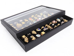 100 Slots Jewelry Ring Display Organizer Tray Holder Earrings Storage Box Case