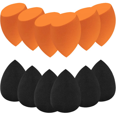 12 Pieces Professional Makeup Sponge Set,Latex Free Flawless Soft Setting Face Puffs,Makeup Blending Sponge Cosmetic Applicator for Powder,Liquid,Facial Makeup Tools 12Pcs Black+Orange