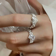 Crystal Heart Open Rings