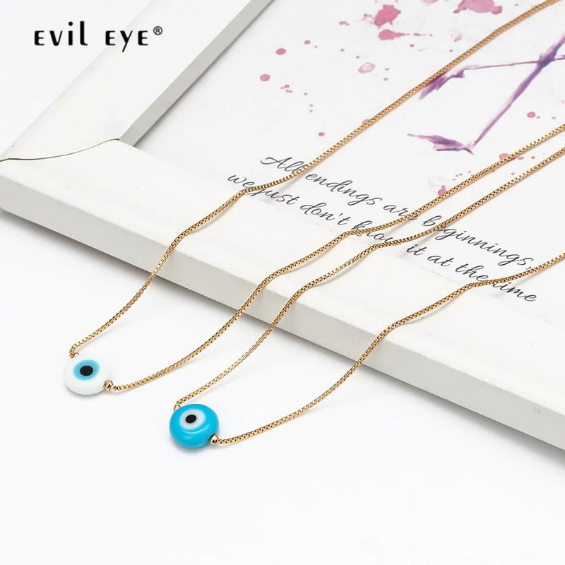 EVIL EYE Turkish Bead Necklace: Copper Gold Color Long Chain Jewelry