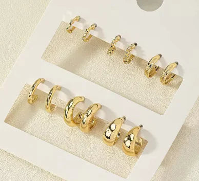 Gold Color Vintage Circle Hoop Earrings for Women Simple Fashion Geometric Zircon Earring Set New Trendy Jewelry Party Gifts