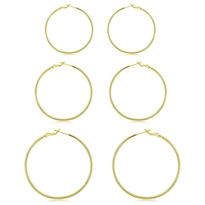 3 Pairs Sterling Silver Hoop Earrings - 14k White Gold Plated Hoop Earrings Big Hoop Earrings Set Silver Hoop Earrings for Women Valentine's Day Gift Jewelry (40MM 50MM 60MM) I: Gold 30mm 40mm 50mm