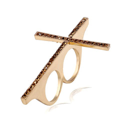 Crystal Cross Two Finger Rings