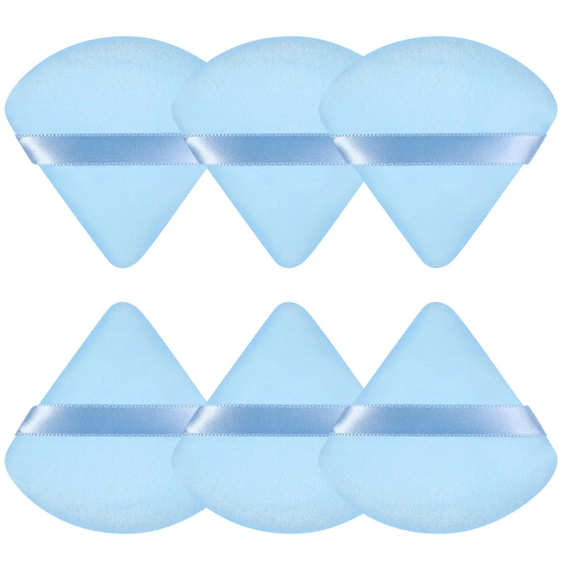 Pimoys 6 Pieces Powder Puff Face Soft Triangle Makeup Puff for Loose Powder Setting Powder, Velour Makeup Blender Sponge Set Beauty Makeup Tool, Blue