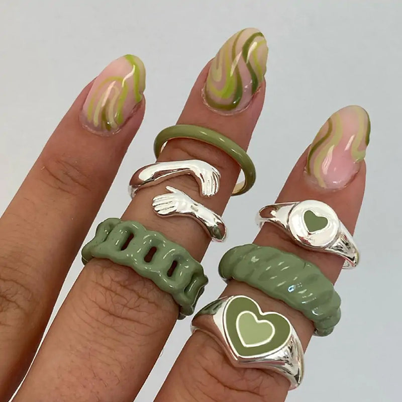 Vintage Embrace Hands Rings Set