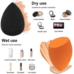 12 Pieces Professional Makeup Sponge Set,Latex Free Flawless Soft Setting Face Puffs,Makeup Blending Sponge Cosmetic Applicator for Powder,Liquid,Facial Makeup Tools 12Pcs Black+Orange