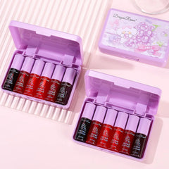 6 Colors Grapes Lip Tint Stain Set, Korean Velvet Lip Stain Watery Lip Stain Tint Moisturizing Mini Liquid Lipstick Set, Long Wearing, Non-Stick Cup, Waterproof, High Pigment, Lip Tint Makeup Grape