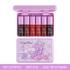 6 Colors Grapes Lip Tint Stain Set, Korean Velvet Lip Stain Watery Lip Stain Tint Moisturizing Mini Liquid Lipstick Set, Long Wearing, Non-Stick Cup, Waterproof, High Pigment, Lip Tint Makeup Grape