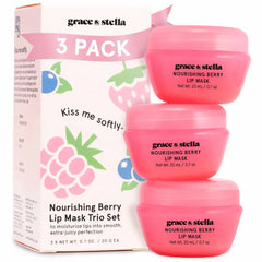 Grace & Stella Kiss Me Softly Nourishing Berry Lip Balm Hydrating - Lip Mask Overnight - Lip Moisturizer For Very Dry Lips - Overnight Lip Mask - Lip Sleeping Mask - Vegan (20ml, 3-Pack) Pack of 3