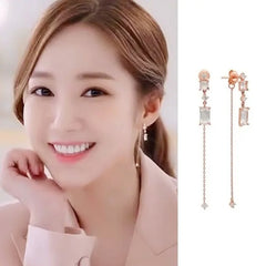 MENGJIQIAO 2019 Korean TV Star Crystal Tassel Drop Earrings for Women Party Jewelry