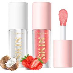 LANGMANNI Lip Oil,No-Sticky Gloss Lip Balm Lip Care,Fruit Flavoured Lip Oil For Dry Lip's Moisturizing Hydrating And Nourishing (Strawberry+Coco) (Strawberry+Coco)