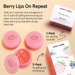 Grace & Stella Kiss Me Softly Nourishing Berry Lip Balm Hydrating - Lip Mask Overnight - Lip Moisturizer For Very Dry Lips - Overnight Lip Mask - Lip Sleeping Mask - Vegan (20ml, 3-Pack) Pack of 3