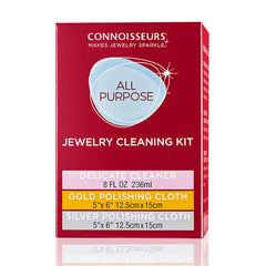 CONNOISSEURS All-Purpose Jewelry Cleaning Kit, Liquid Solution & Silver & Gold Jewelry Polishing Cloths, 8 Ounce