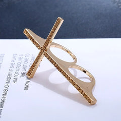 Crystal Cross Two Finger Rings