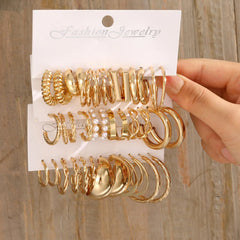 36 Pairs Gold Hoop Earrings Set for Women, Fashion Chunky Gold Hoop Earrings Multipack, Hypoallergenic Pearl Chain Twisted Statement Earring Pack for Birthday Party Jewelry D-gold-36 pcs