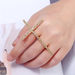 Crystal Cross Two Finger Rings